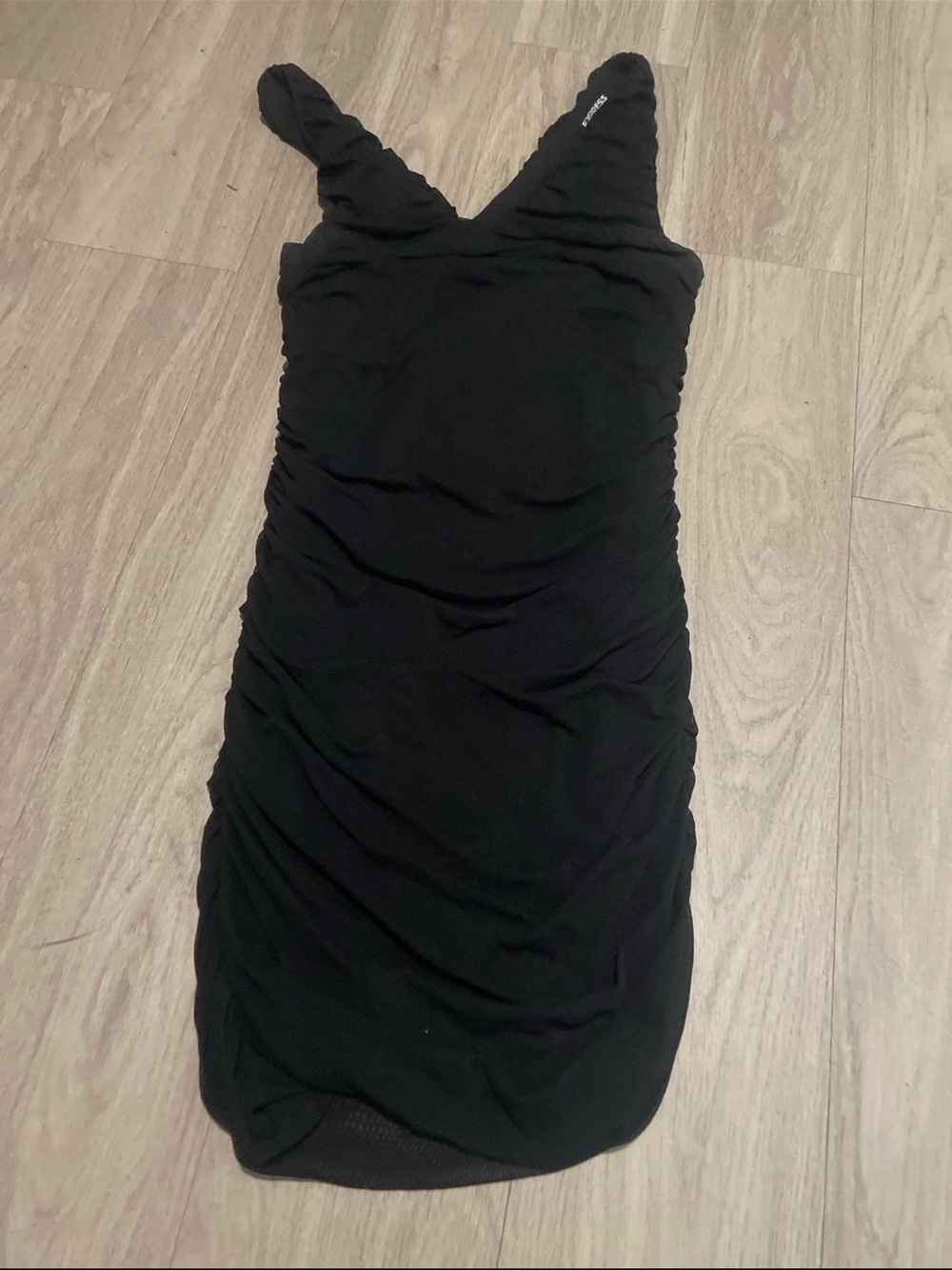 Express Black Ruched V-Neck Mini Dress